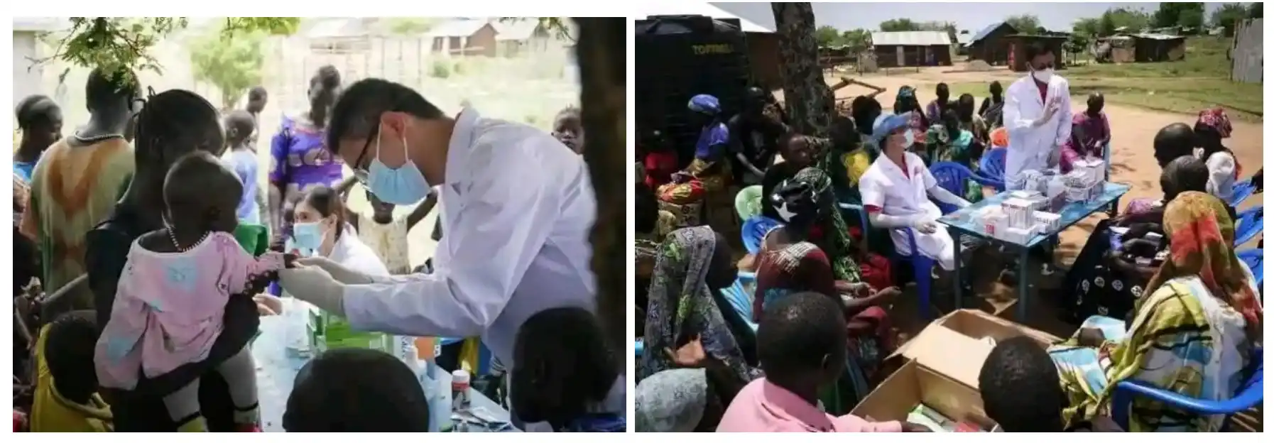 A Chinese medical team providing a free clinic to local villagers at Nakitun Village