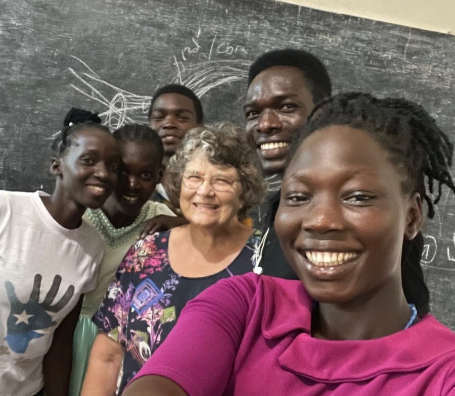 Colette Blockley (centre) with some nursing and midwifery students in South Sudan (Photo Credit: Colette Blockley)