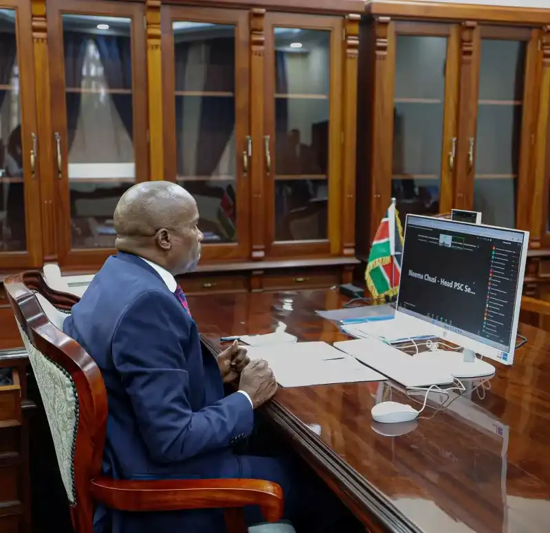 Deputy President Kithure Kindiki during the virtual meeting at his office (DPCS)
