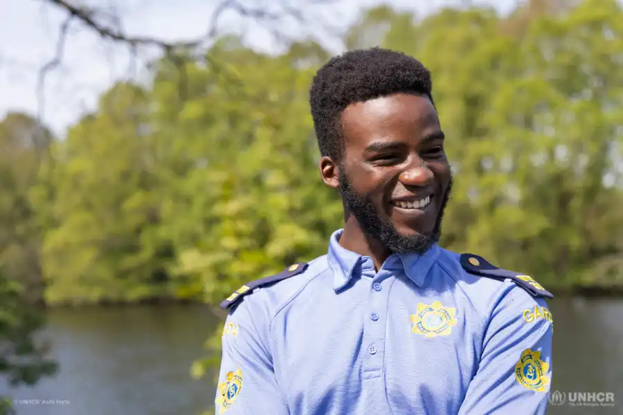 Emmanuel Tacima Samuel a refugee from South Sudan resettled to Ireland as a teenager is now a community Garda