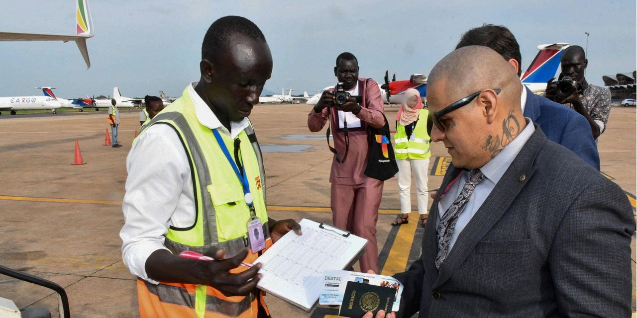 Jesus Muñoz-Gutierrez, a Mexican national and one of eight men deported from the United States  to South Sudan under President Donald Trump's immigration crackdown, undergoes processing prior to repatriation at the Juba International Airport on September 6, 2025. (Reuters)