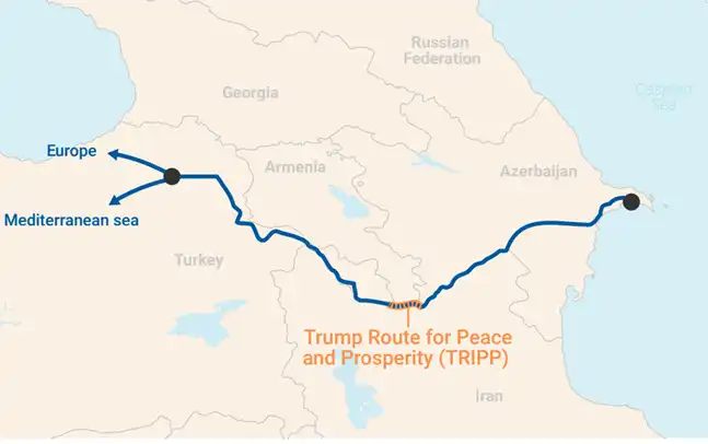 Map of the Trump Route for International Peace and Prosperity TRIPP