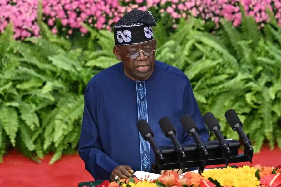 Nigeria's President Bola Ahmed Tinubu speaks at the opening ceremony of the Forum on China-Africa Cooperation (FOCAC) at the Great Hall of the People in Beijing in September, 2024 (Greg Baker/AFP via AP)