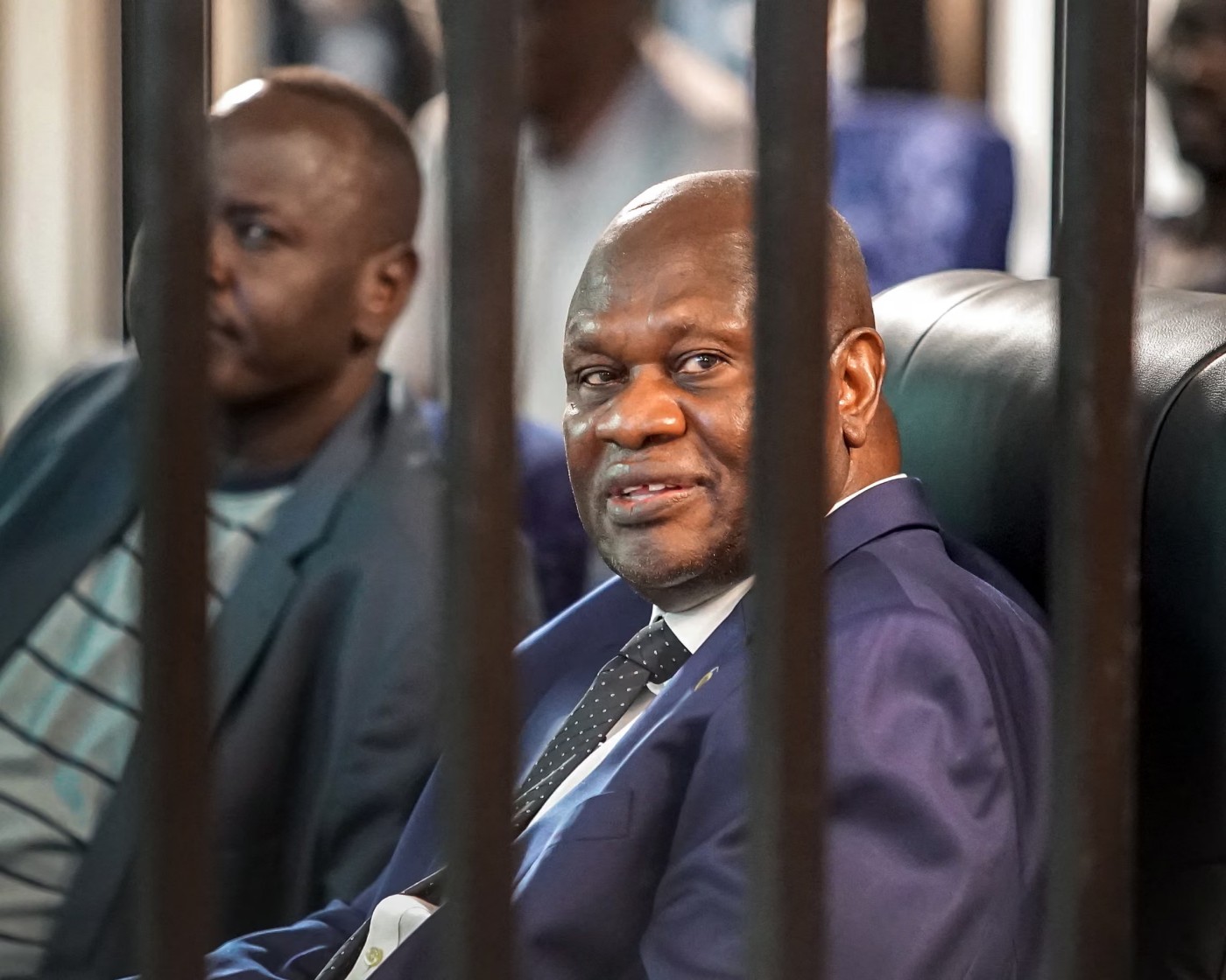 Riek Machar sits in the dock during the third session of his trial at Freedom Hall in Juba on 24 September (Photograph: Peter Louis Gume/AFP/Getty Images)