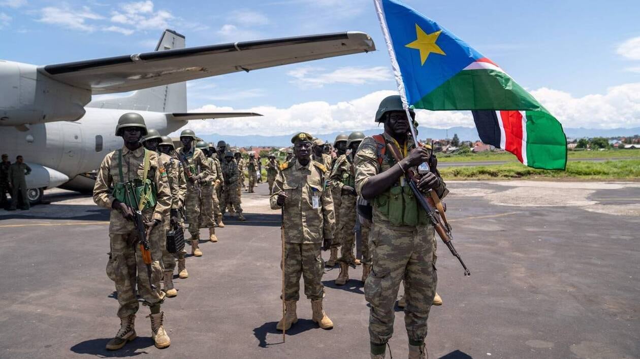 South Sudanese soldiers from the SSPDF (Photo by Glody MURHABAZI / AFP)