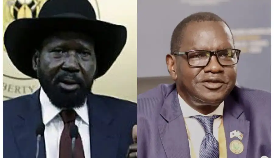 Salva Kiir and Johnny Ohisa Damian (Photo Credit: Peoples Gazette)