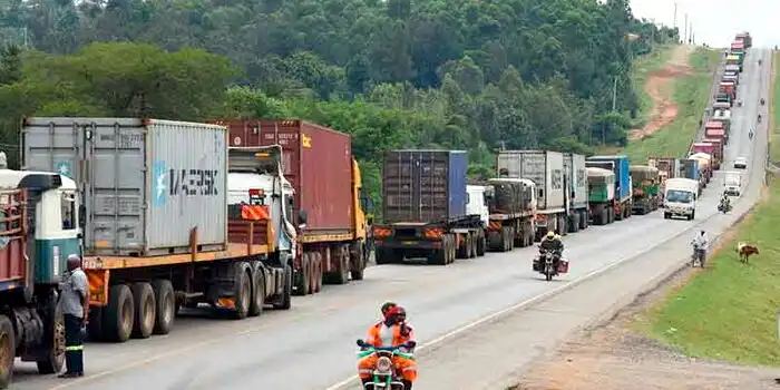 Shipping trucks along the Nimule Juba Highway in South Sudan (Photo Credit: Daily Nation)