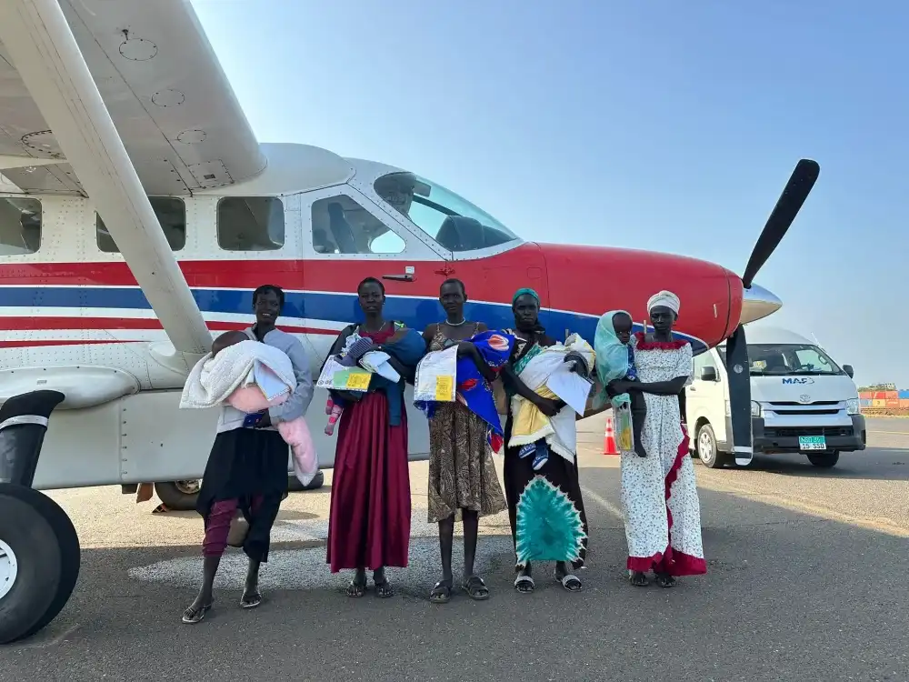 Some of the moms from South Sudan holding their babies with hydrocephalus Photo Supplied by Matthew Marples