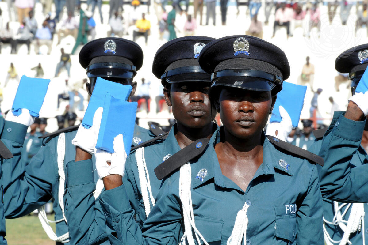South Sudanese Police Cadets taking oath during their graduation ceremony at the Juba Football Stadium in 2012 (Photo Credit: UN Media)