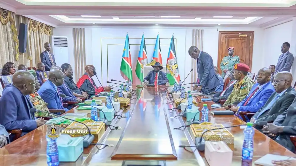 South Sudan President Salva Kiir during the swearing-in of five officials in Juba (PHOTO/@SouthSudanGov/X)