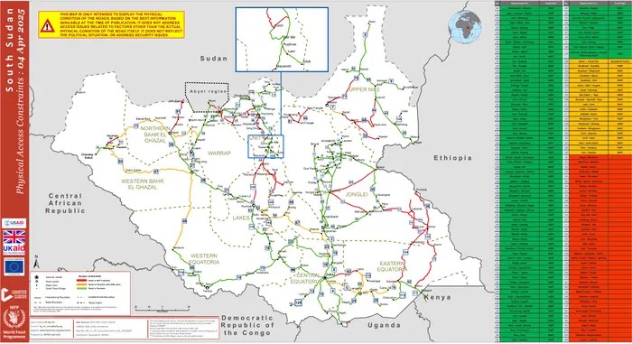 South Sudan Access Constraints Map 4 April 2025