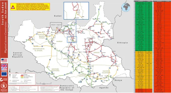 South Sudan Physical Access Constraints Map 02 January 2026