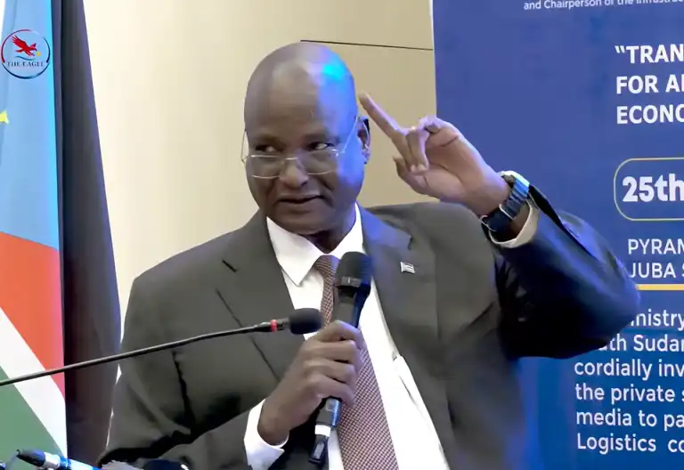 Taban Deng Gai speaks during the Global Logistics and Trade Convention in Juba PHOTO A Screengrab by People Daily Digital