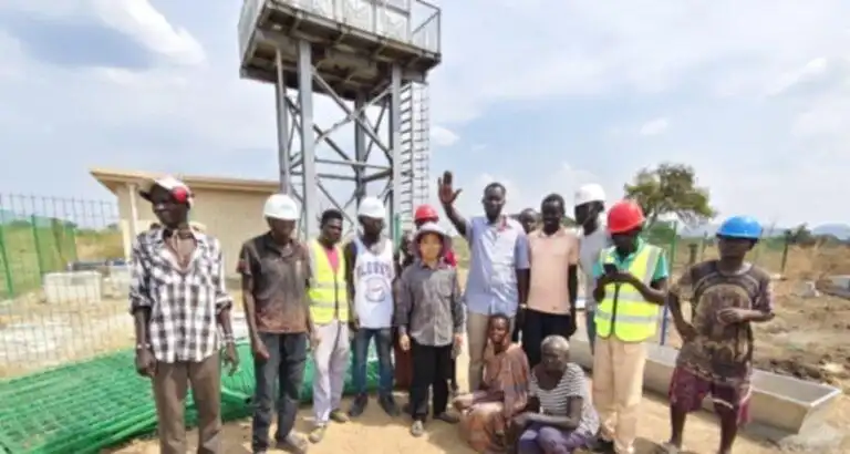 Technicians pose for a group photo at a Chinese funded water project in Yirol Lakes State
