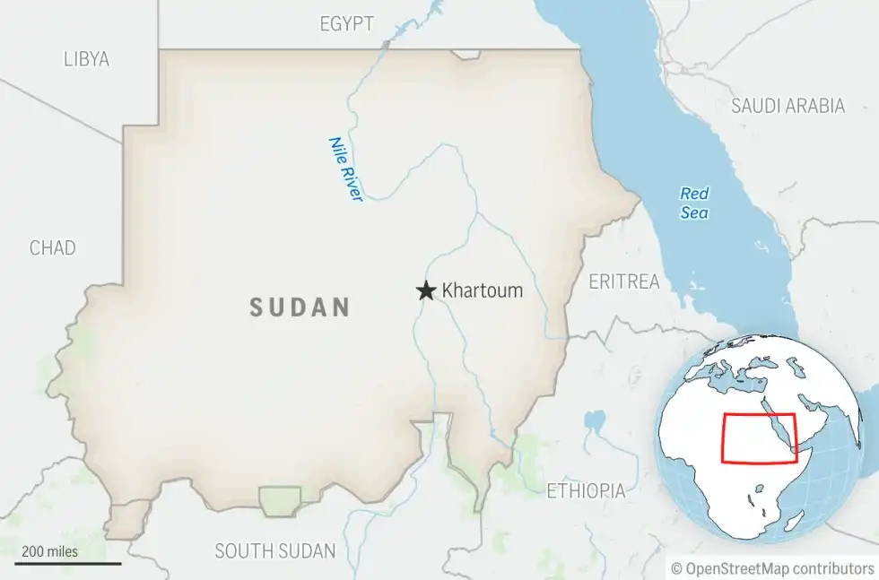 This is a locator map for Sudan with its capital Khartoum. AP Photo