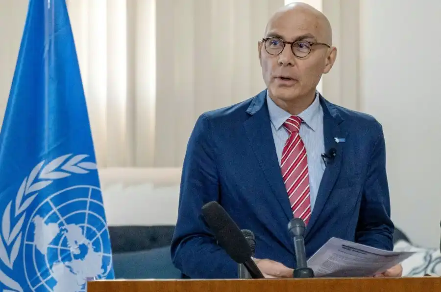 U.N. Human Rights Chief Volker Turk speaks during a press conference in the diplomatic lounge of the Toussaint Louverture airport in Port au Prince on Feb. 10 2023 (AFP File Photo)