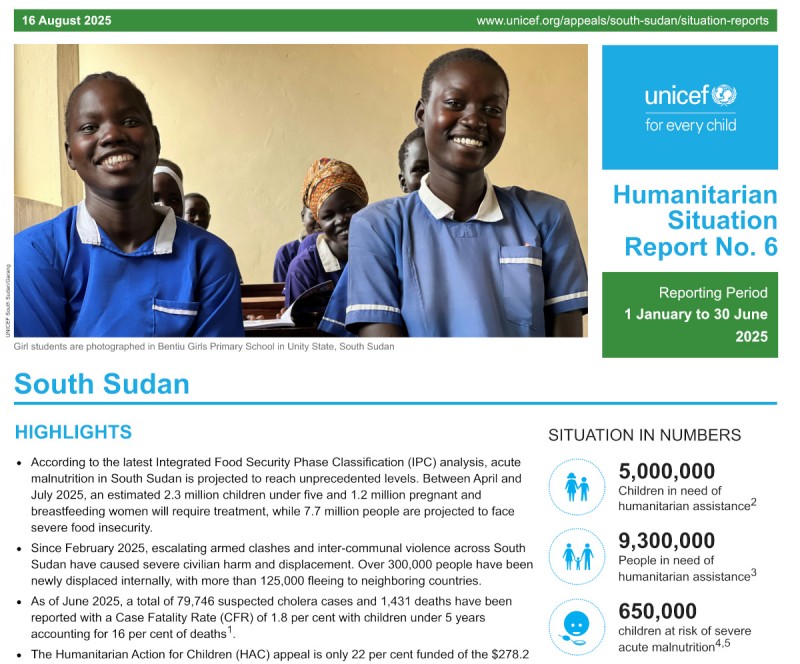 UNICEF South Sudan Humanitarian Situation Report No. 6 (Mid-Year) - 30 June 2025