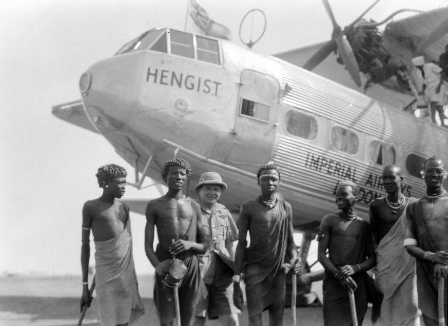 Shilluk People in front of an  Imperial Airways Aircraft - Malakal circa 1936
